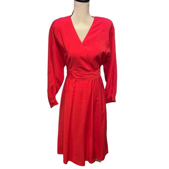Bash Coral Red Long Sleeve Dress Medium Vintage Style Retails: $420 - Picture 2 of 7